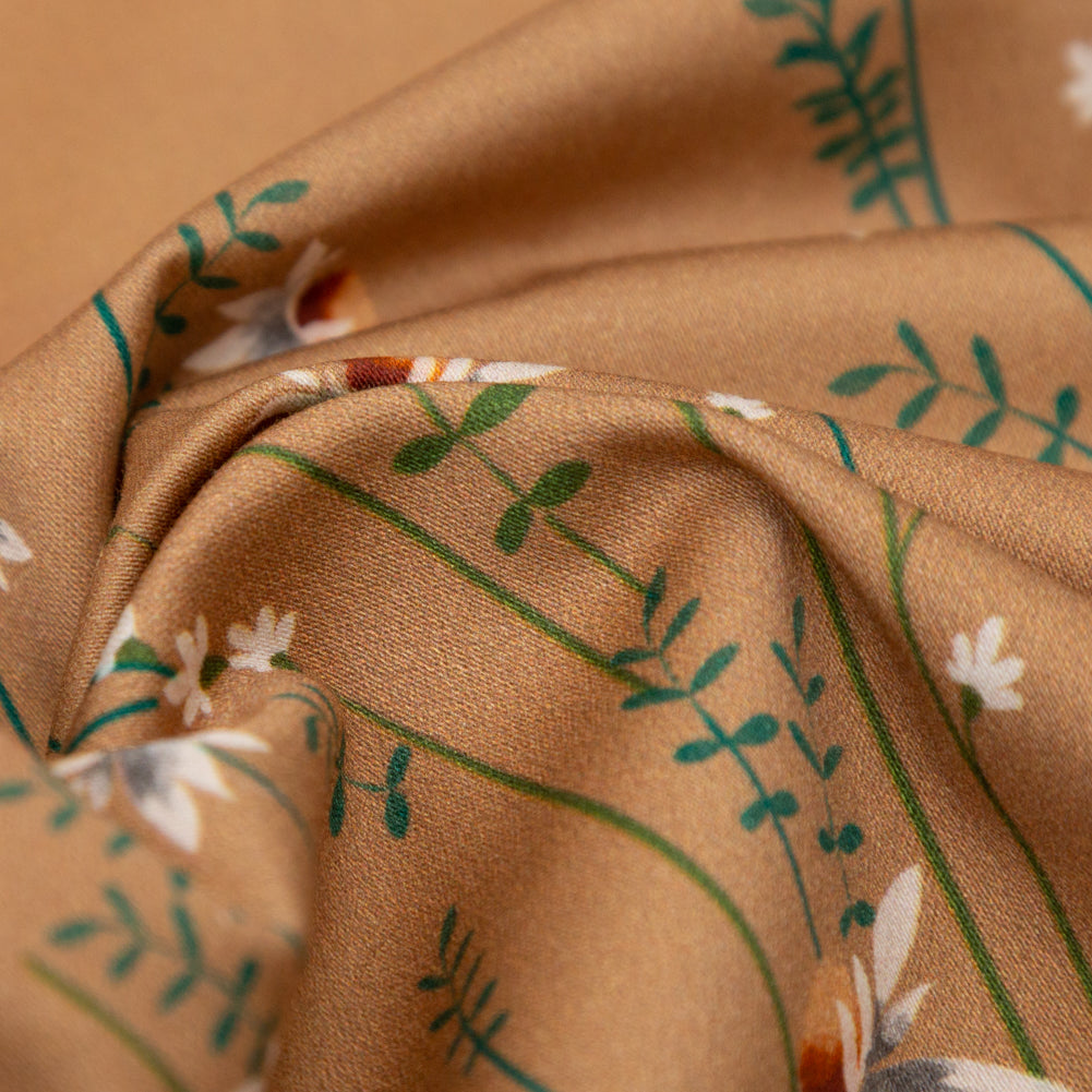Stretch Cotton Sateen Panel - Brown Sugar Daisy Flowers - Growing Distant Print - Mood Exclusive Kenko Collection - Detail