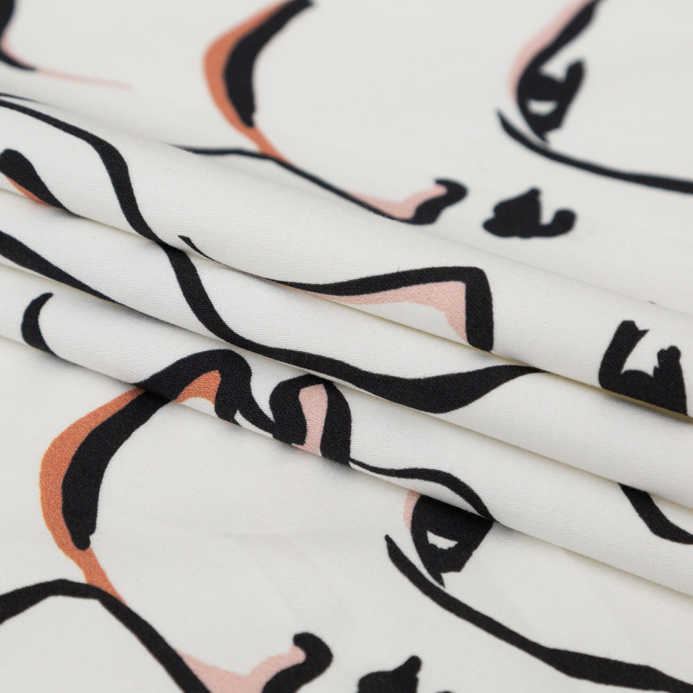 Stretch Cotton Sateen - Illustrative Faces - Abstract Concepts Print - Mood Exclusive Kenko Collection Folded