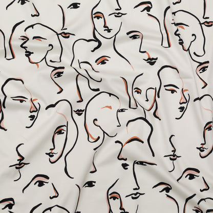 Stretch Cotton Sateen - Illustrative Faces - Abstract Concepts Print - Mood Exclusive Kenko Collection