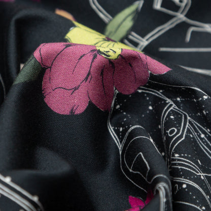 Stretch Cotton Sateen - Black Beauty Jackets and Flowers - Mono No Aware Print - Mood Exclusive Kenko Collection