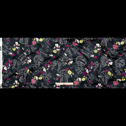 Stretch Cotton Sateen - Black Beauty Jackets and Flowers - Mono No Aware Print - Mood Exclusive Kenko Collection
