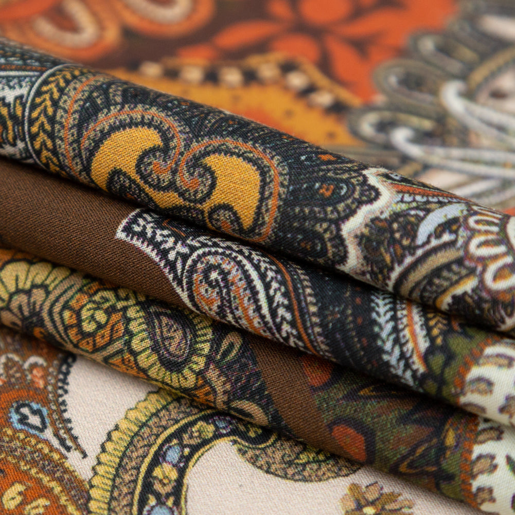 Cotton Voile - Orange and Brown Paisley over Patchwork - Lost in Thought Print - Mood Exclusive Kenko Collection