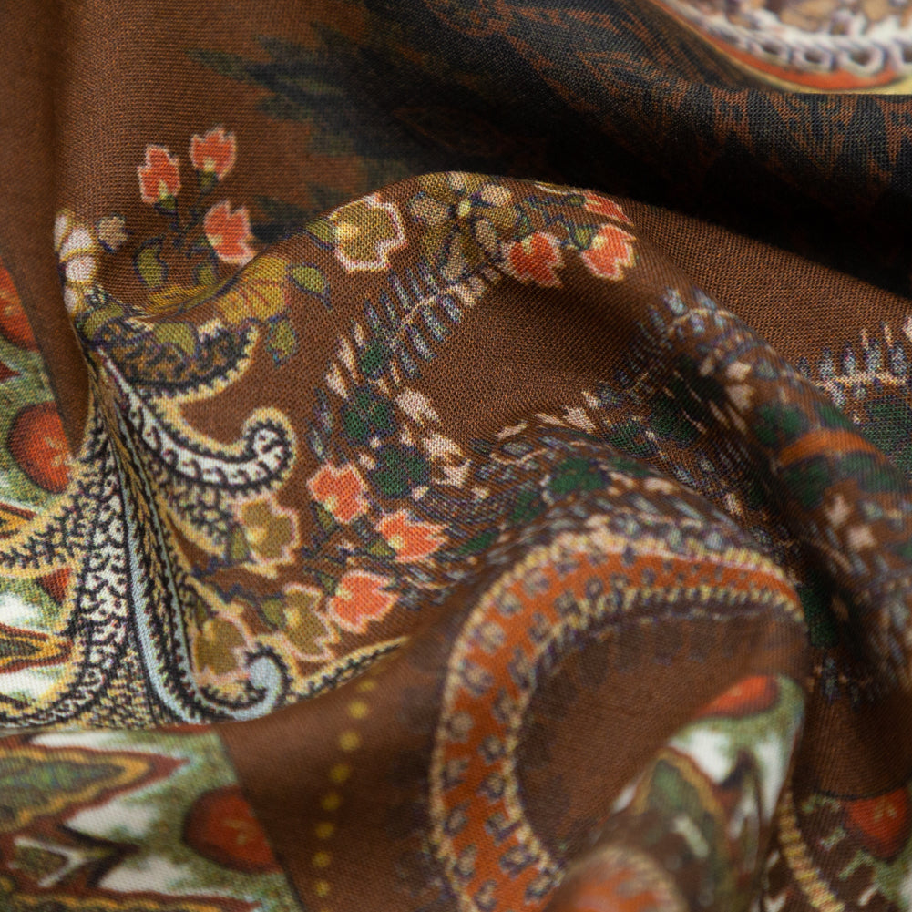 Cotton Voile - Orange and Brown Paisley over Patchwork - Lost in Thought Print - Mood Exclusive Kenko Collection
