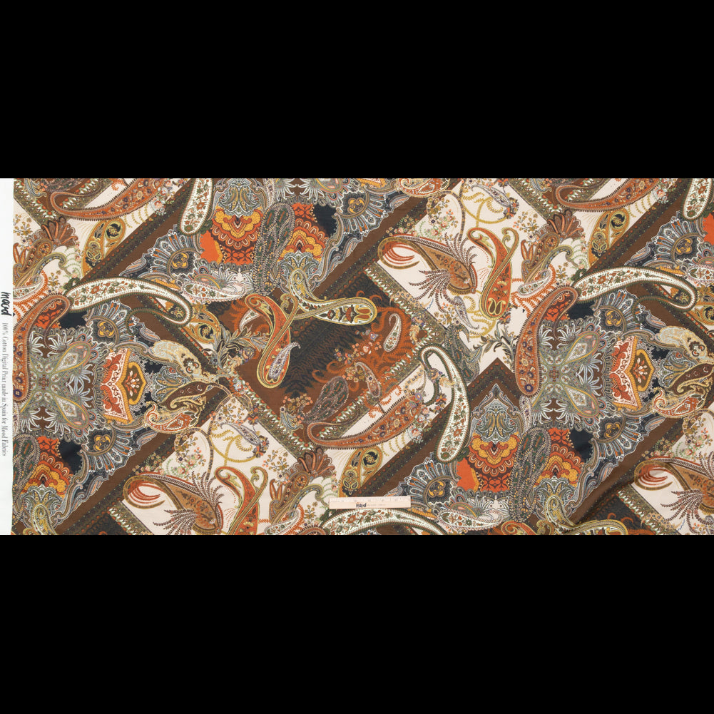 Cotton Voile - Orange and Brown Paisley over Patchwork - Lost in Thought Print - Mood Exclusive Kenko Collection
