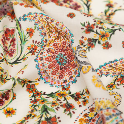 Cotton Voile - White and Red Paisley - Thought Impressions Print - Mood Exclusive Kenko Collection