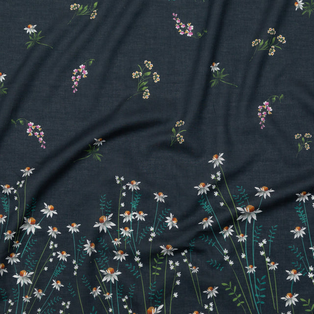Cotton Voile Panel - Black Beauty Daisy Flowers - Growing Distant Print - Mood Exclusive Kenko Collection