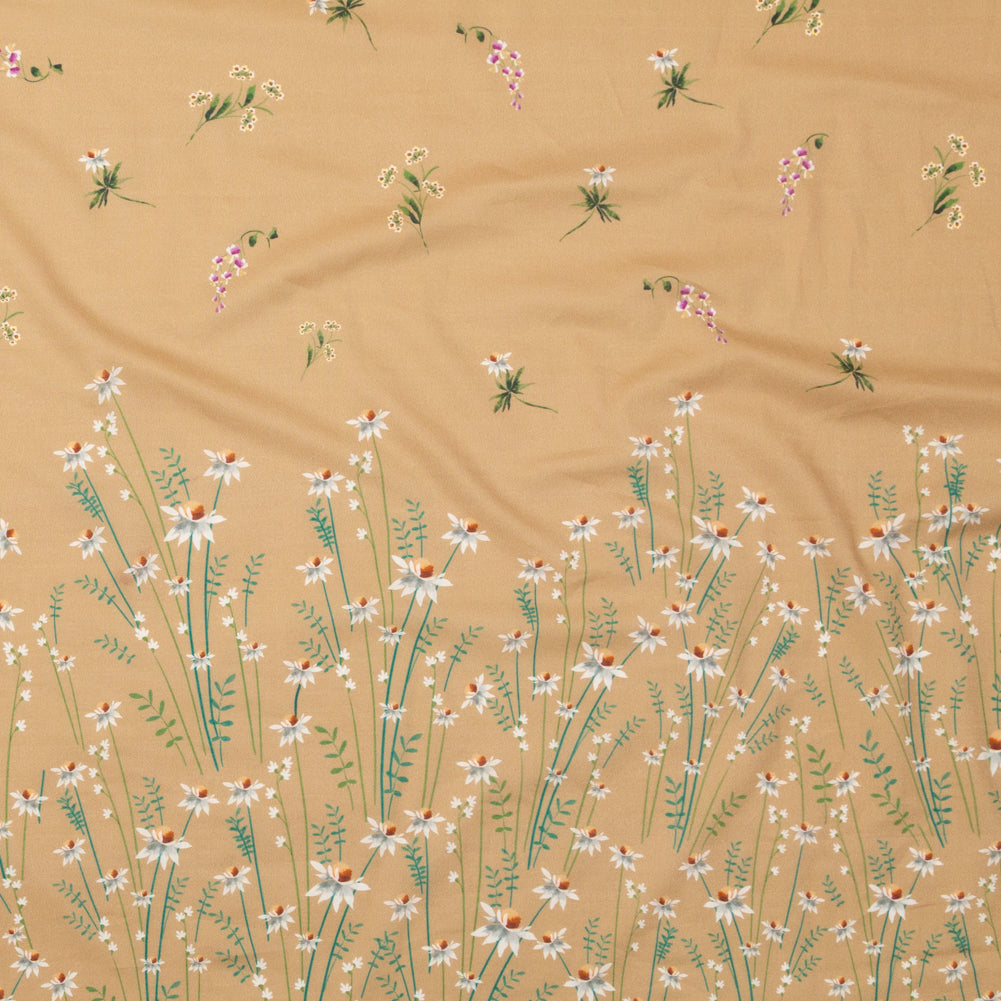 Cotton Voile Panel - Brown Sugar Daisy Flowers - Growing Distant Print - Mood Exclusive Kenko Collection