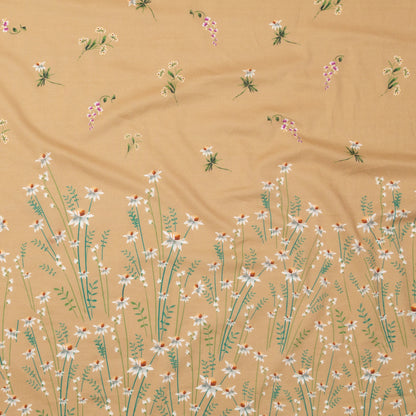 Cotton Voile Panel - Brown Sugar Daisy Flowers - Growing Distant Print - Mood Exclusive Kenko Collection