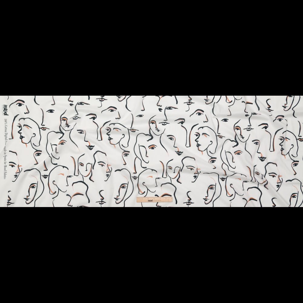 Voile de algodón - Rostros ilustrados - Estampado de conceptos abstractos - Colección exclusiva Mood Kenko