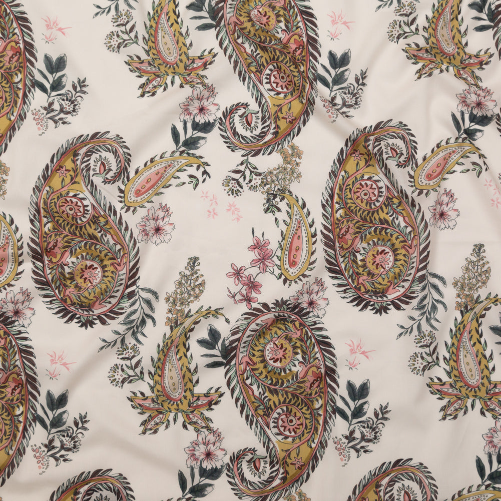 Cotton Voile - Cream Pink Paisleys - Leaving Footmarks Print - Mood Exclusive Kenko Collection