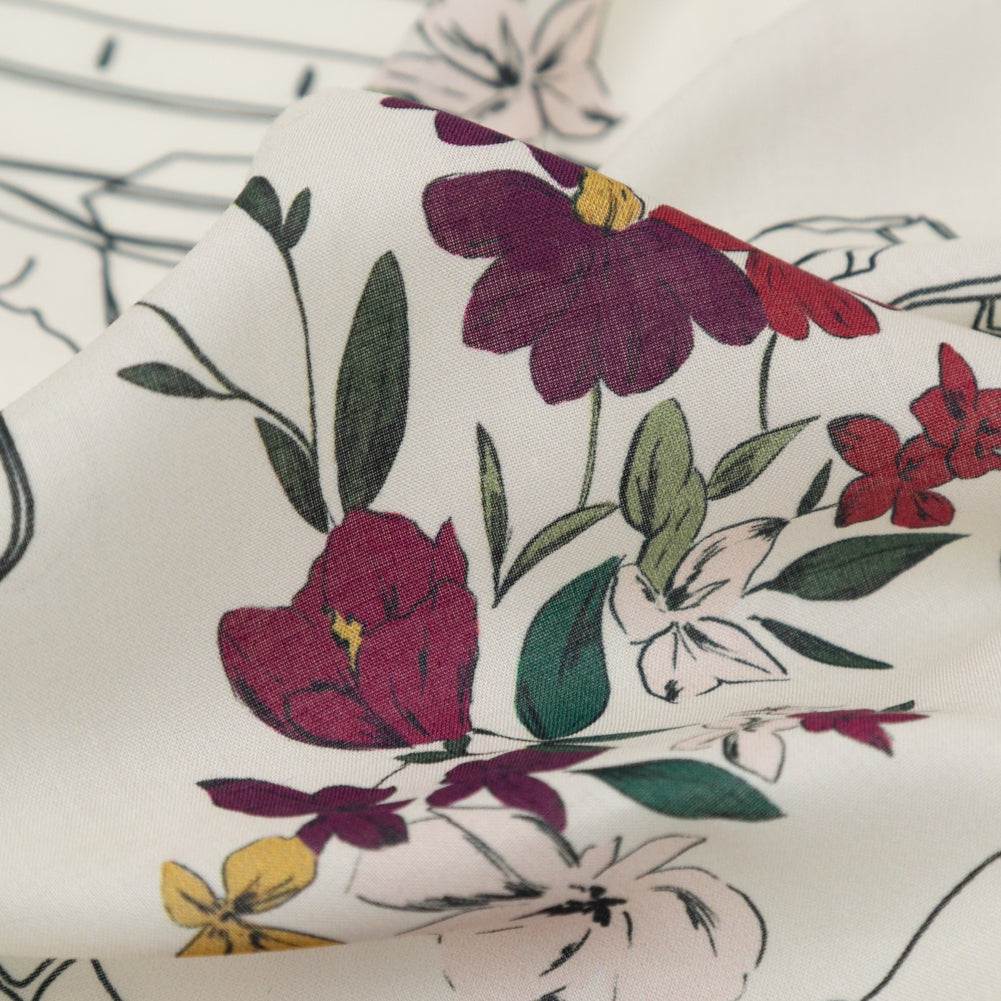 Cotton Voile - Winter White Jackets and Flowers - Mono No Aware Print - Mood Exclusive Kenko Collection