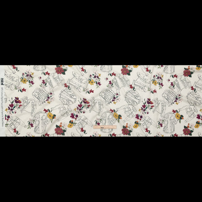 Cotton Voile - Winter White Jackets and Flowers - Mono No Aware Print - Mood Exclusive Kenko Collection