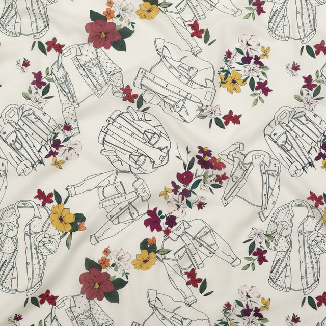 Cotton Voile - Winter White Jackets and Flowers - Mono No Aware Print - Mood Exclusive Kenko Collection