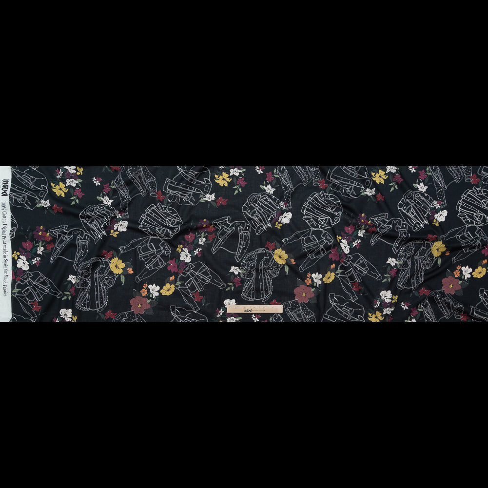 Cotton Voile - Black Beauty Jackets and Flowers - Mono No Aware Print - Mood Exclusive Kenko Collection