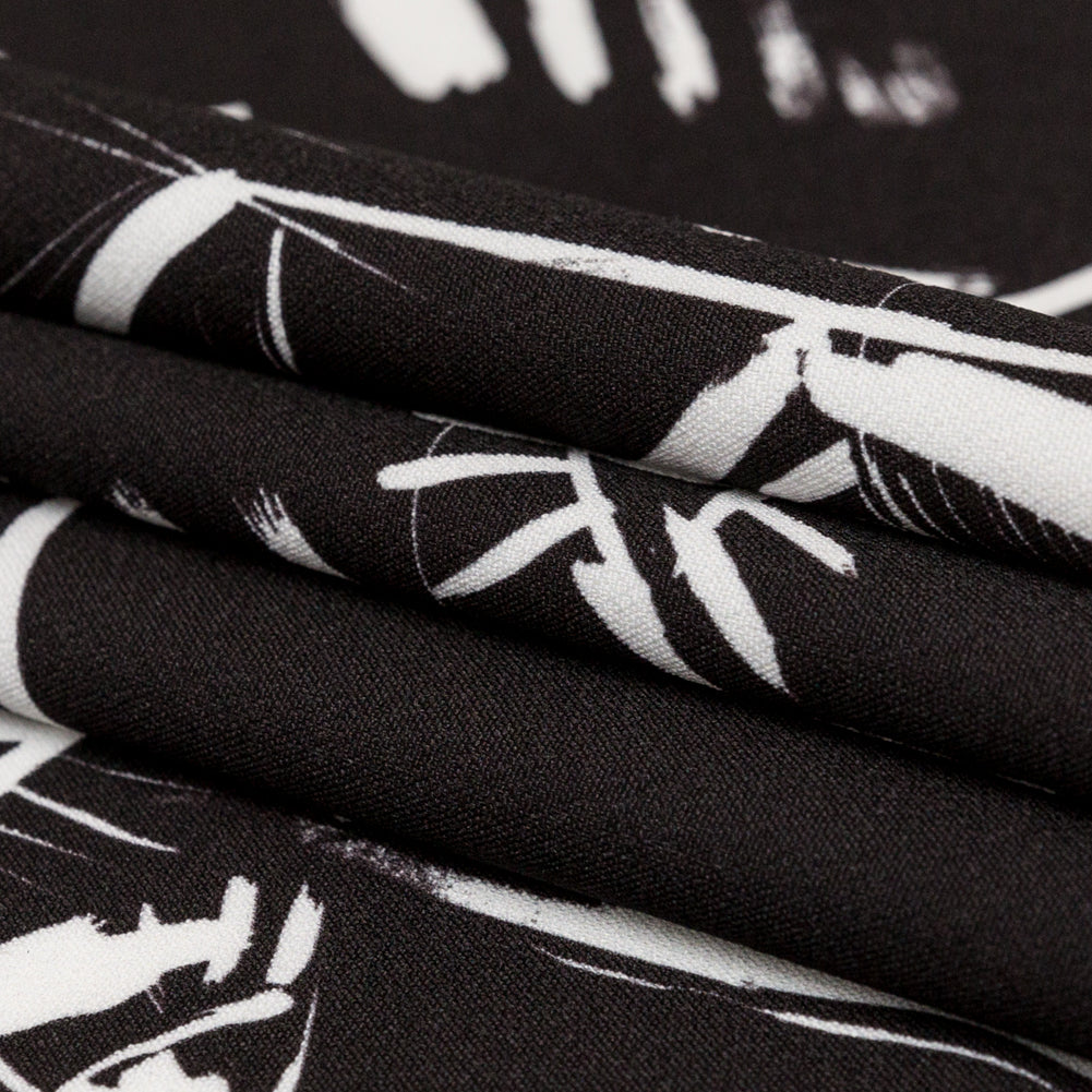 Stretch Polyester Crepe - Black and White Sketched Eyes - Ghosts and Family Legends Print - Mood Exclusive Crow Collection