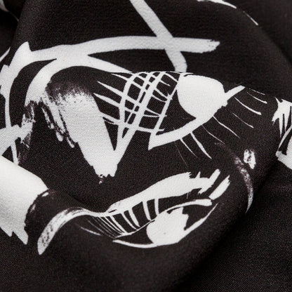 Stretch Polyester Crepe - Black and White Sketched Eyes - Ghosts and Family Legends Print - Mood Exclusive Crow Collection