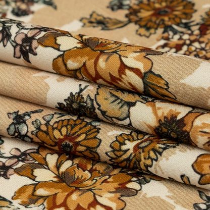 Stretch Polyester Crepe - Orange Flowers and Shadows - Spectral Lights Print - Mood Exclusive Crow Collection
