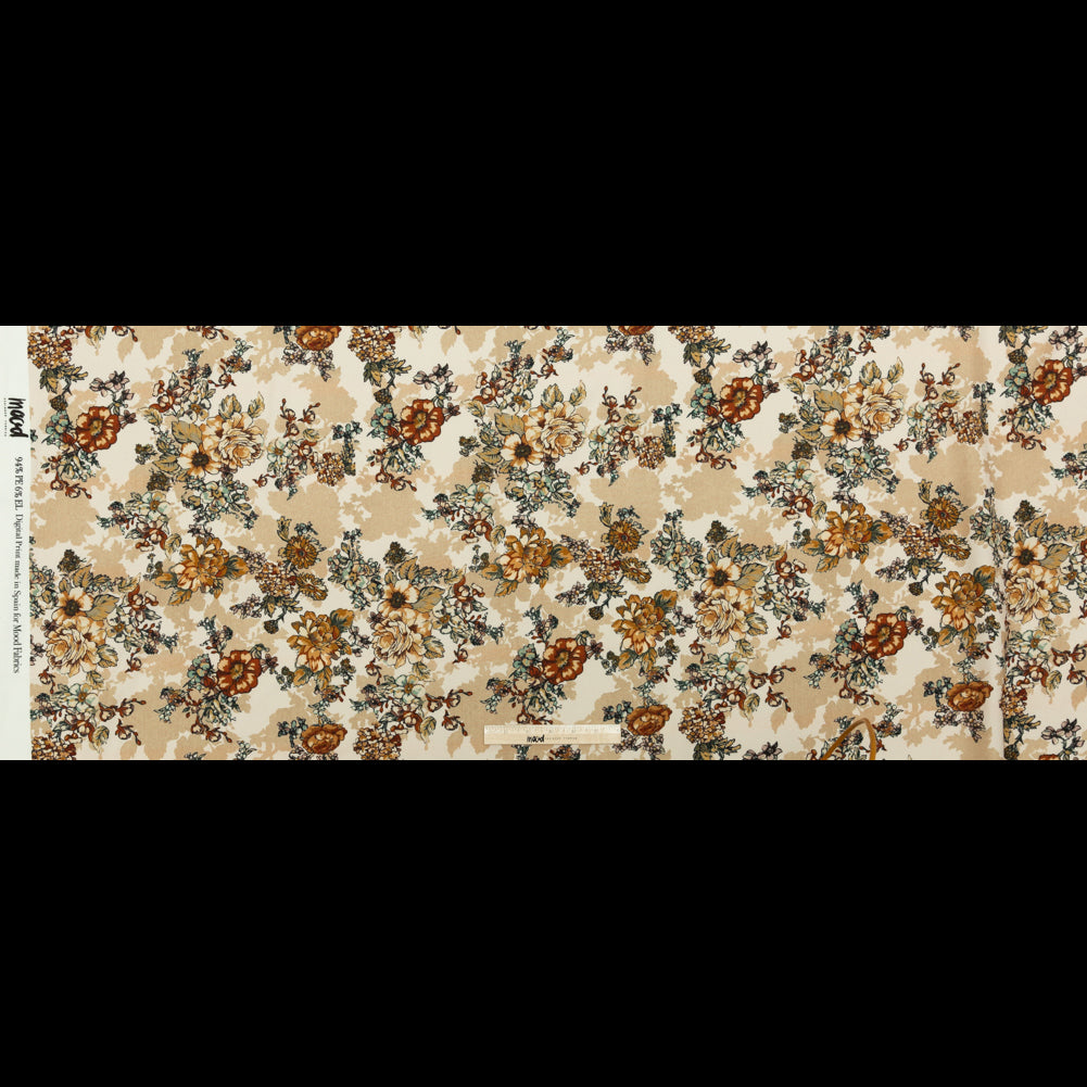 Stretch Polyester Crepe - Orange Flowers and Shadows - Spectral Lights Print - Mood Exclusive Crow Collection