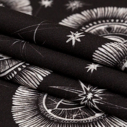 Stretch Polyester Crepe - Black and White Celestial Eyes - Night Side of Nature Print - Mood Exclusive Crow Collection