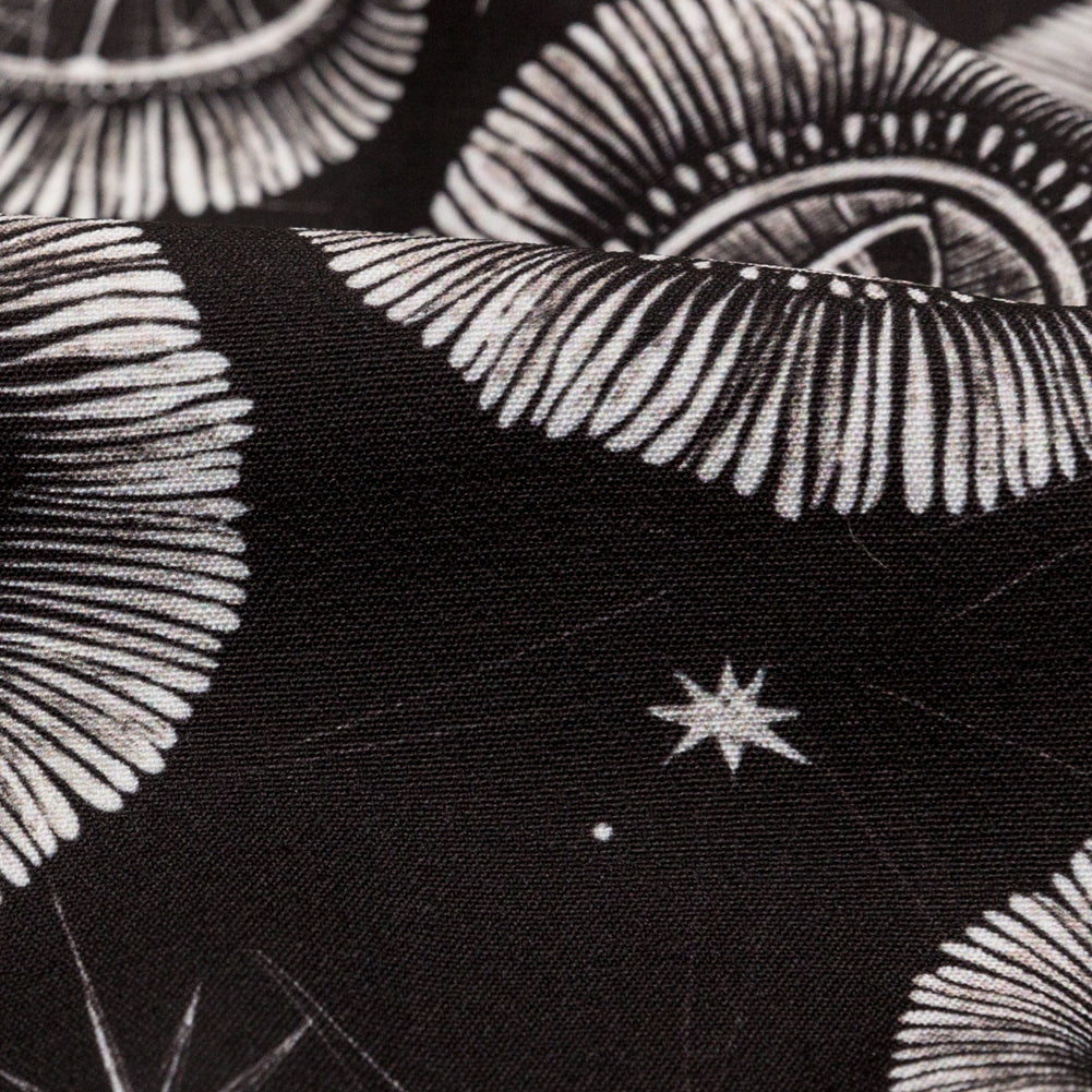 Stretch Polyester Crepe - Black and White Celestial Eyes - Night Side of Nature Print - Mood Exclusive Crow Collection