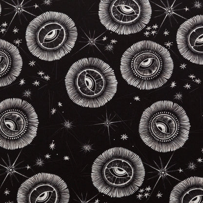Stretch Polyester Crepe - Black and White Celestial Eyes - Night Side of Nature Print - Mood Exclusive Crow Collection