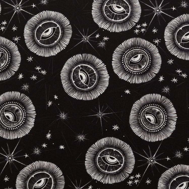 template--25130090922057__main-Stretch Polyester Crepe - Black and White Celestial Eyes - Night Side of Nature Print - Mood Exclusive Crow Collection