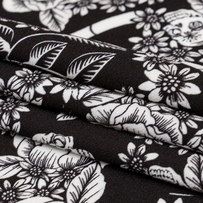 Stretch Polyester Crepe - Black and Star White Roses - Prophetic Dreams Print - Mood Exclusive Crow Collection