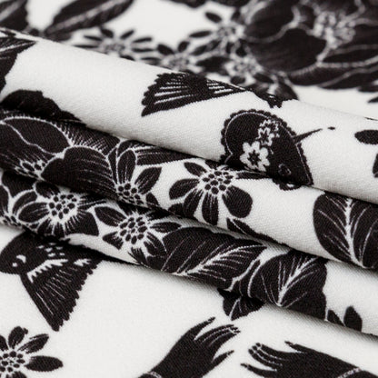 Stretch Polyester Crepe - White and Black Roses - Prophetic Dreams Print - Mood Exclusive Crow Collection