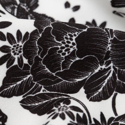 Stretch Polyester Crepe - White and Black Roses - Prophetic Dreams Print - Mood Exclusive Crow Collection