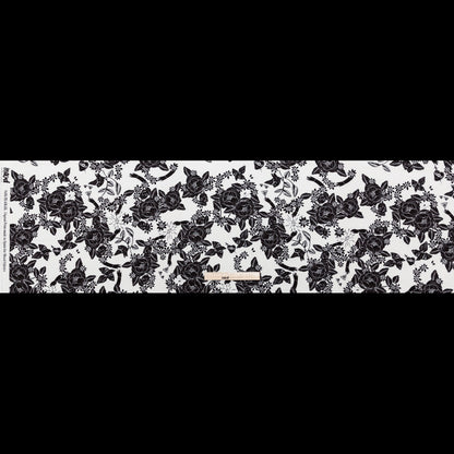 Stretch Polyester Crepe - White and Black Roses - Prophetic Dreams Print - Mood Exclusive Crow Collection