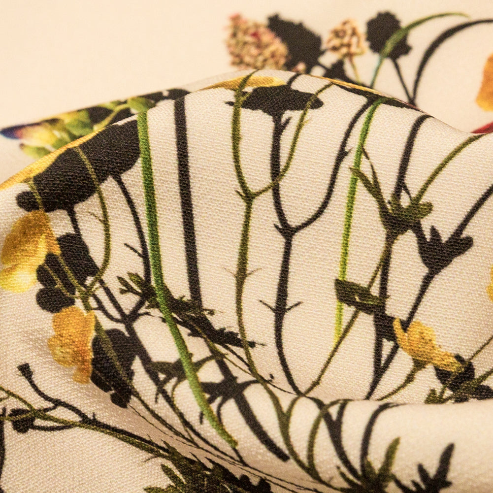 Stretch Polyester Crepe Panel - Cream and Rainbow Floral - The Power of Will Print - Mood Exclusive Crow Collection - Detail