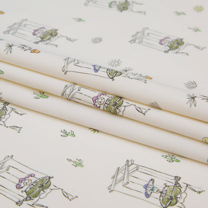 Satén de algodón elástico - Marionetas de esqueletos blancos - Estampado "La historia de mi amigo" - Colección exclusiva de cuervos de Mood