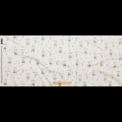 Satén de algodón elástico - Marionetas de esqueletos blancos - Estampado "La historia de mi amigo" - Colección exclusiva de cuervos de Mood