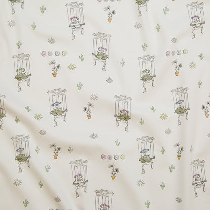 Stretch Cotton Sateen - White Skeleton Marionettes - My Friend's Story Print - Mood Exclusive Crow Collection