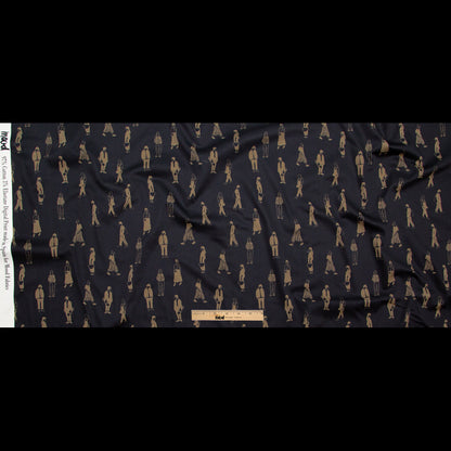 Stretch Cotton Sateen - Black and Beige People - Double Dreaming and Trance Print - Mood Exclusive Crow Collection
