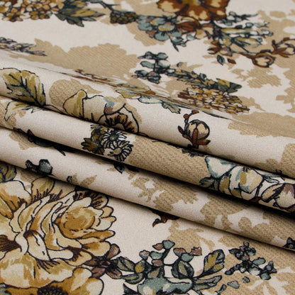 Stretch Cotton Sateen - Beige Flowers and Shadows - Spectral Lights Print - Mood Exclusive Crow Collection