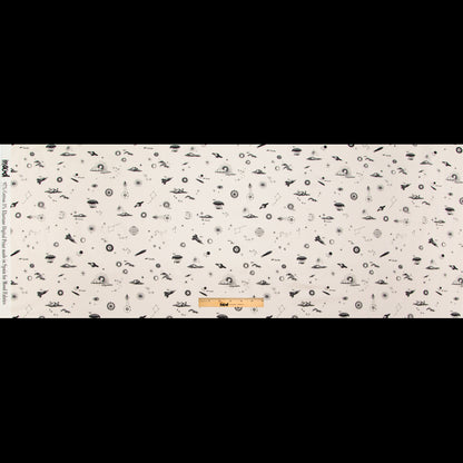 Stretch Cotton Sateen - White Flying Machines and Outer Space - Future That Awaits Us Print - Mood Exclusive Crow Collection