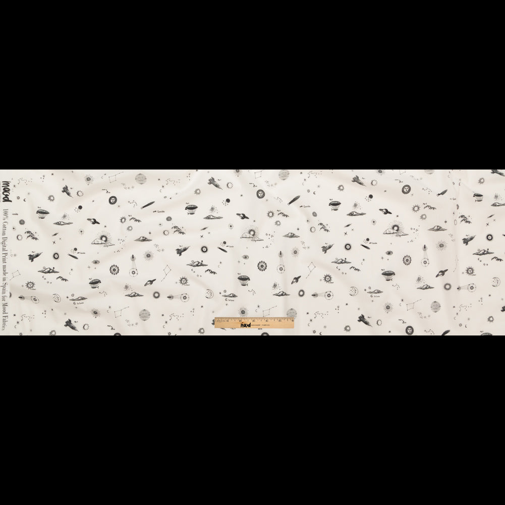 Cotton Voile - White Flying Machines and Outer Space - Future That Awaits Us Print - Mood Exclusive Crow Collection Full