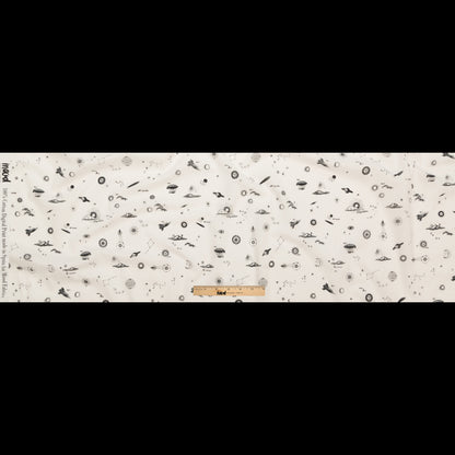 Cotton Voile - White Flying Machines and Outer Space - Future That Awaits Us Print - Mood Exclusive Crow Collection Full