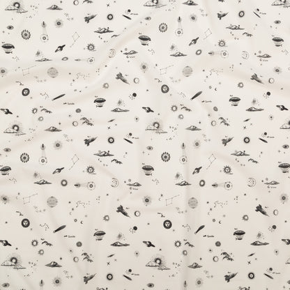 Cotton Voile - White Flying Machines and Outer Space - Future That Awaits Us Print - Mood Exclusive Crow Collection