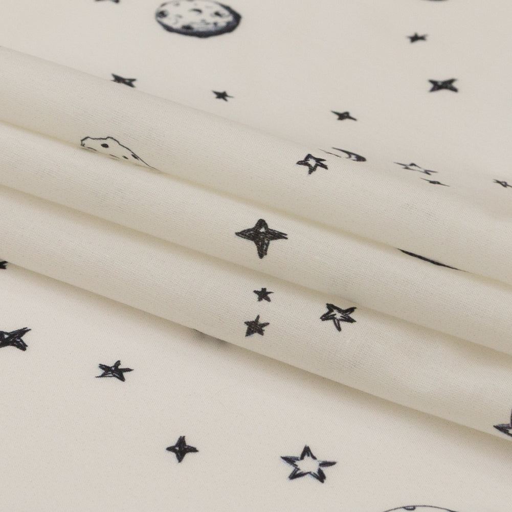 Cotton Voile - White Stars and Moons - Garde Chasse Print - Mood Exclusive Crow Collection Folded