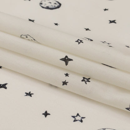 Cotton Voile - White Stars and Moons - Garde Chasse Print - Mood Exclusive Crow Collection Folded