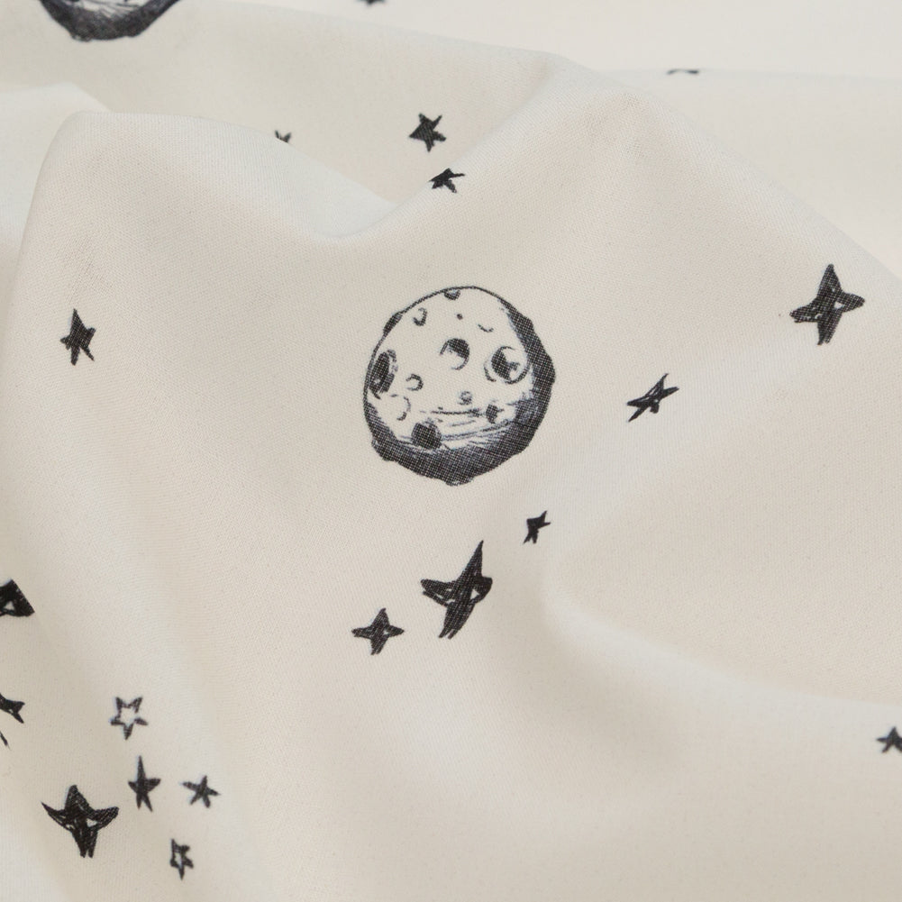 Cotton Voile - White Stars and Moons - Garde Chasse Print - Mood Exclusive Crow Collection Detail