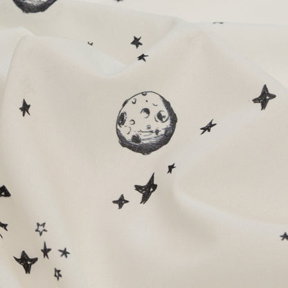Cotton Voile - White Stars and Moons - Garde Chasse Print - Mood Exclusive Crow Collection Detail