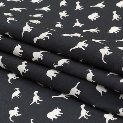 Cotton Voile - Black and White Dinosaurs - Allegorical Dreams and Presentiments Print - Mood Exclusive Crow Collection Folded