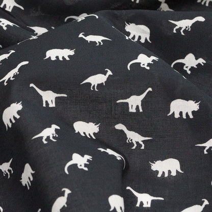 Cotton Voile - Black and White Dinosaurs - Allegorical Dreams and Presentiments Print - Mood Exclusive Crow Collection Detail