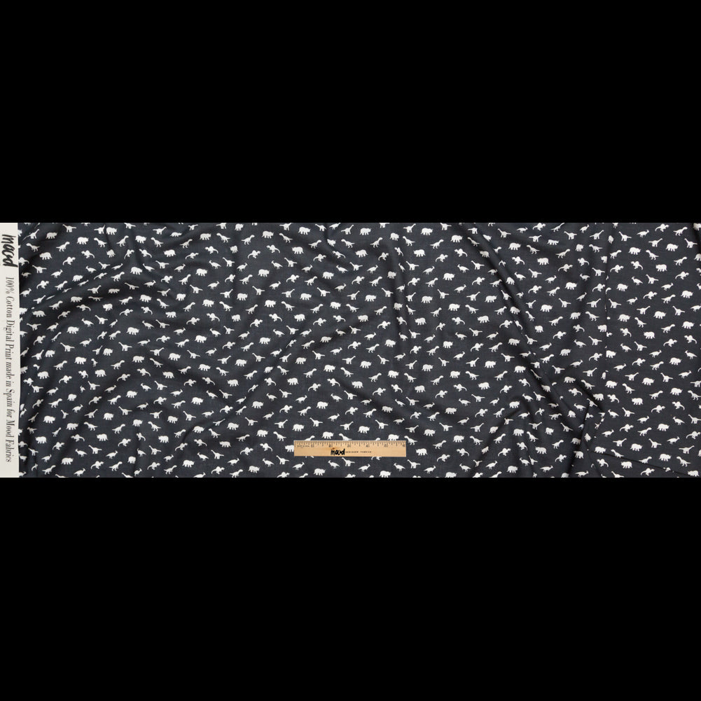 Cotton Voile - Black and White Dinosaurs - Allegorical Dreams and Presentiments Print - Mood Exclusive Crow Collection Full