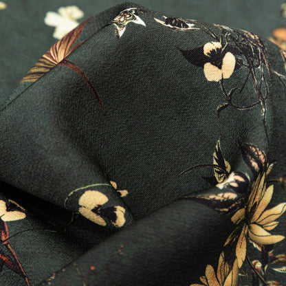 Stretch Polyester Crepe - Dark Green Floral - Verdant Shadows Print - Mood Exclusive Serengeti Collection