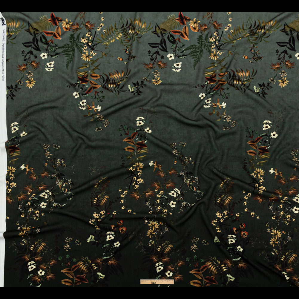 Stretch Polyester Crepe - Dark Green Floral - Verdant Shadows Print - Mood Exclusive Serengeti Collection