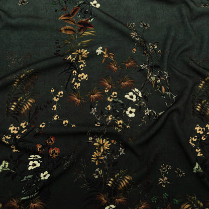 Stretch Polyester Crepe - Dark Green Floral - Verdant Shadows Print - Mood Exclusive Serengeti Collection